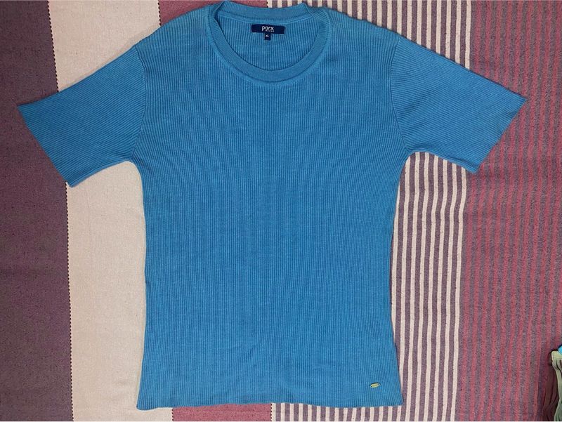 Blue Ribbed Crew Neck T-Shirt