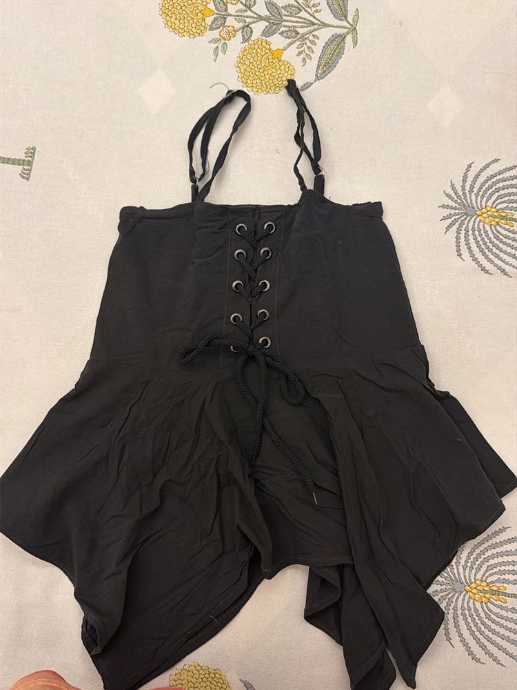 Black Lace-Up Flowy Top