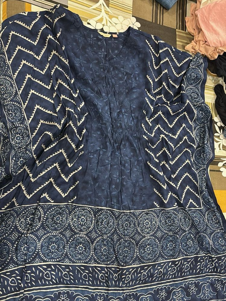 Bohemian Navy Blue Ethnic Kaftan Dress