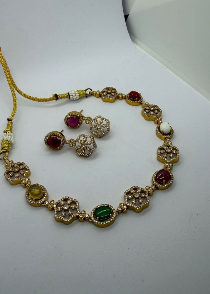 Elegant Multi-Color Stone Necklace &amp; Earring Set
