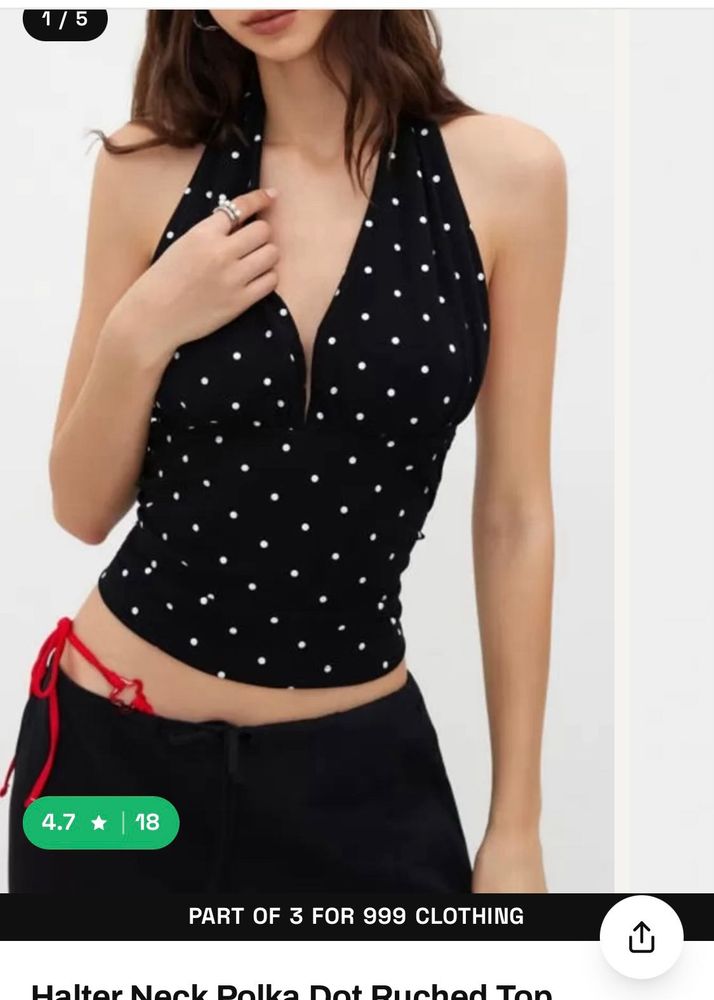 Black Halter Neck Polka Dot Top