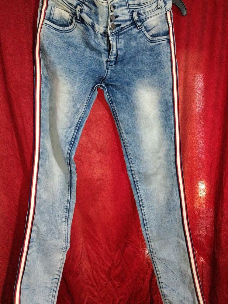 Stylish Blue Jeans with Side Stripe