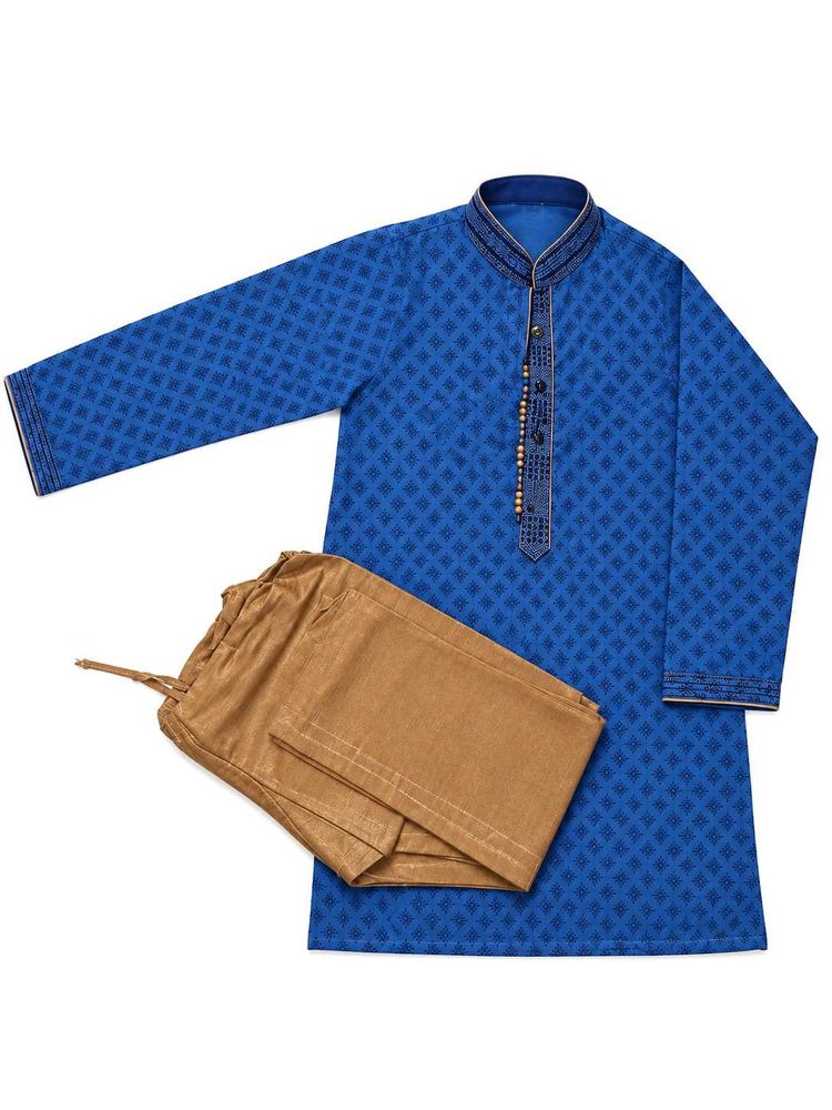 Boys navy Blue Kurta with golden Pants