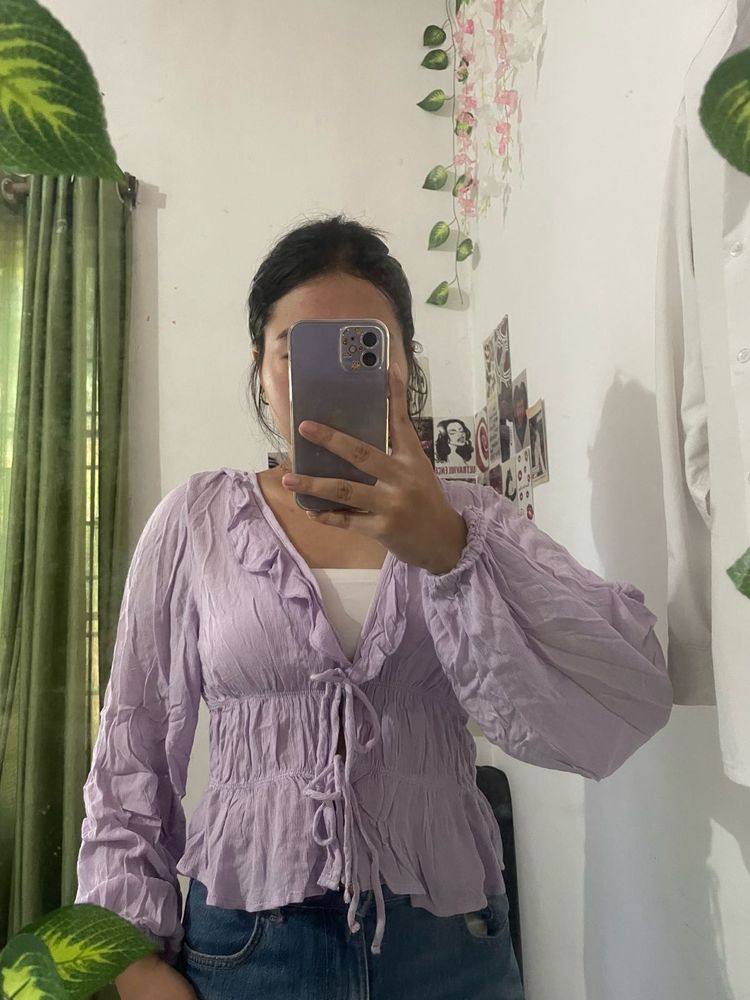 lavender tie front top