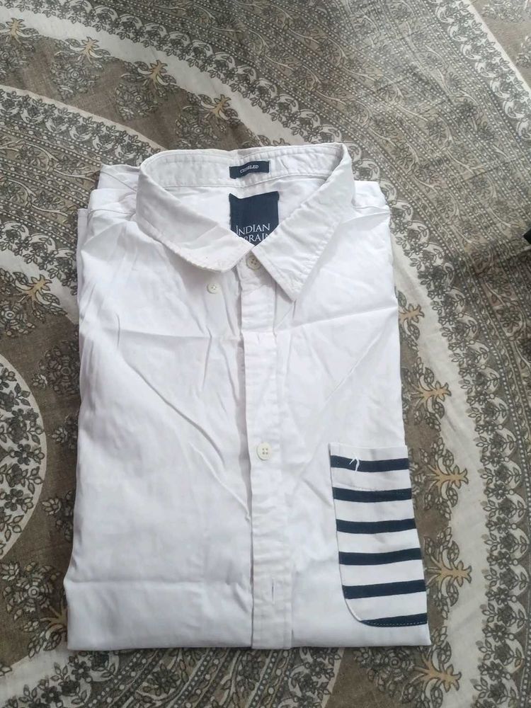 Classic White Shirt with Striped Pocket
