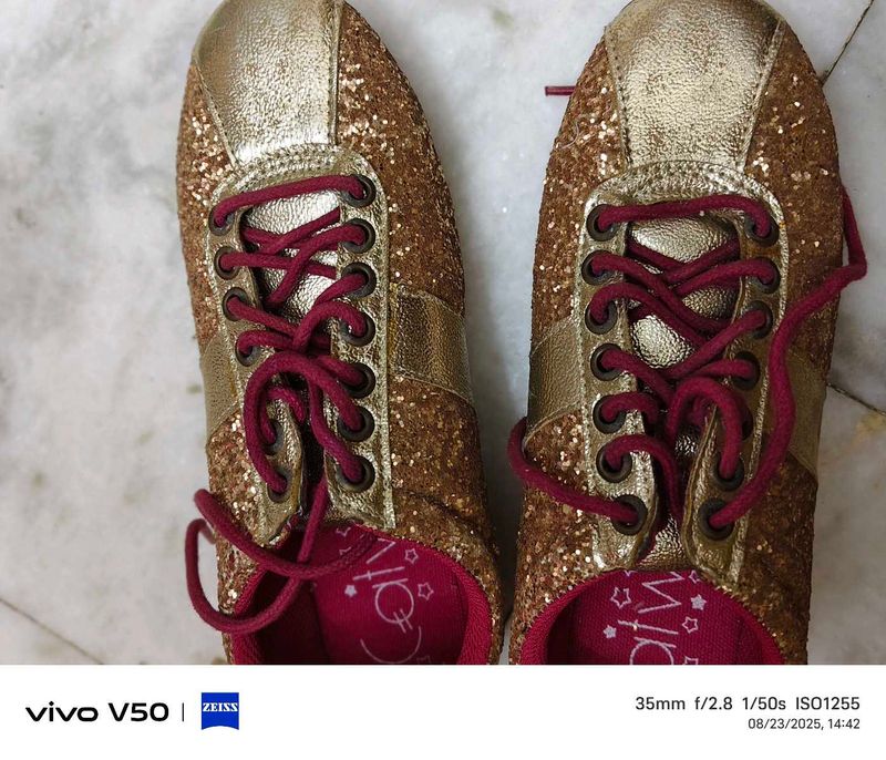 Gold Glitter Casual Shoes