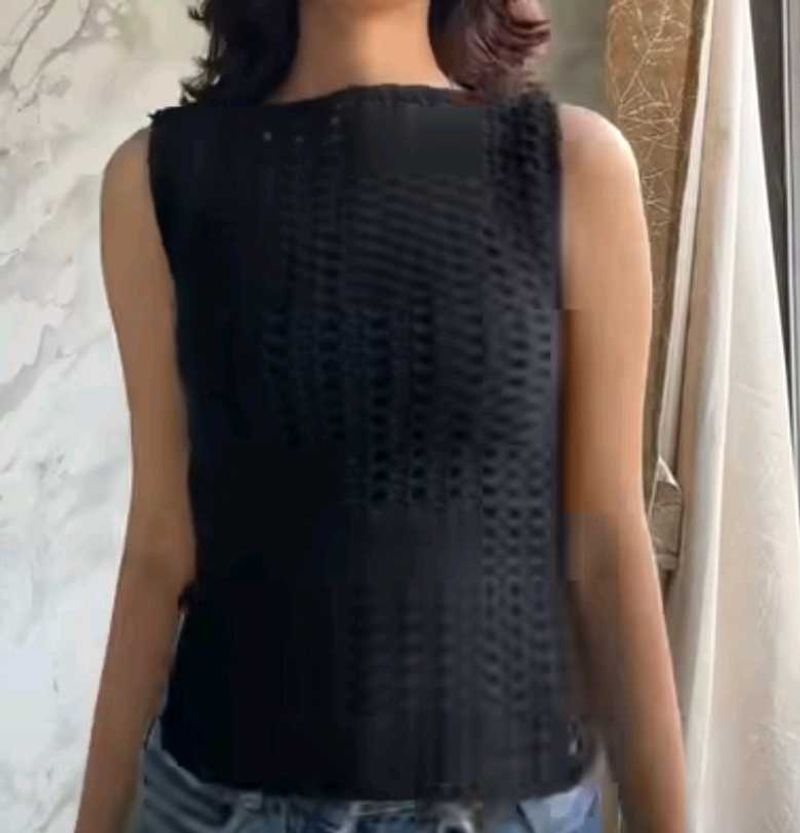 Black Crochet Sleeveless Top