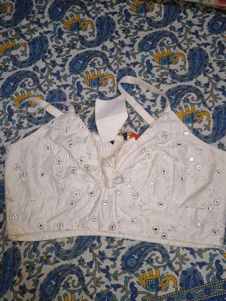 White Mirror Work Crop Top