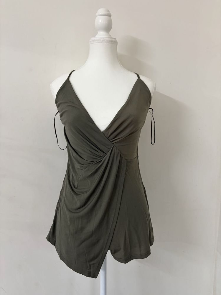 Olive Green Draped Halter Top