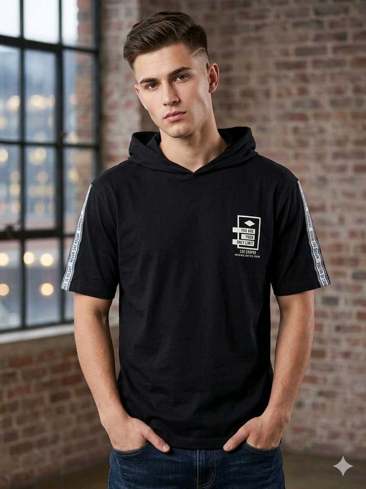 Men's Black Short Sleeve Hoodie T-Shirt