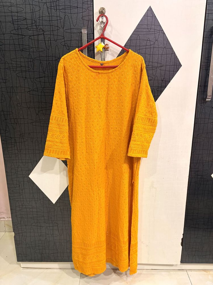 Vibrant Yellow chikankari Kurti