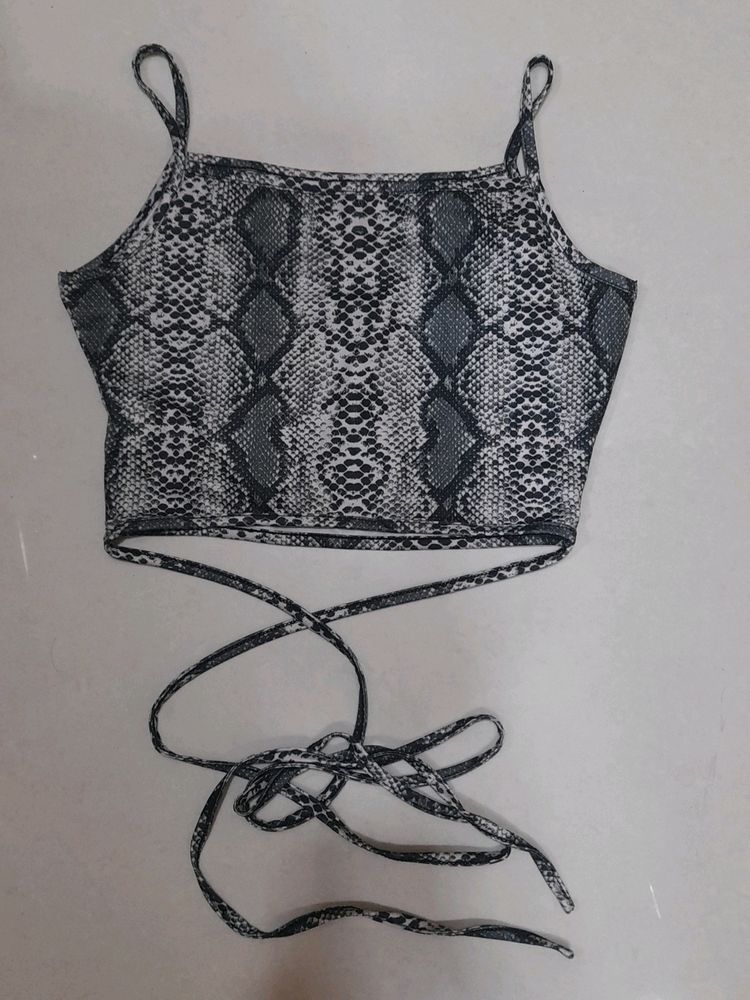URBANIC Y2K Snake Print Criss-cross Drawstring Top