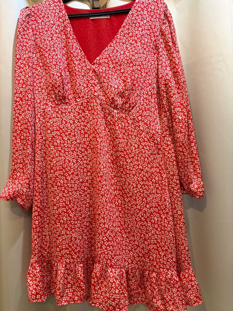 Red Floral Print Mini Dress