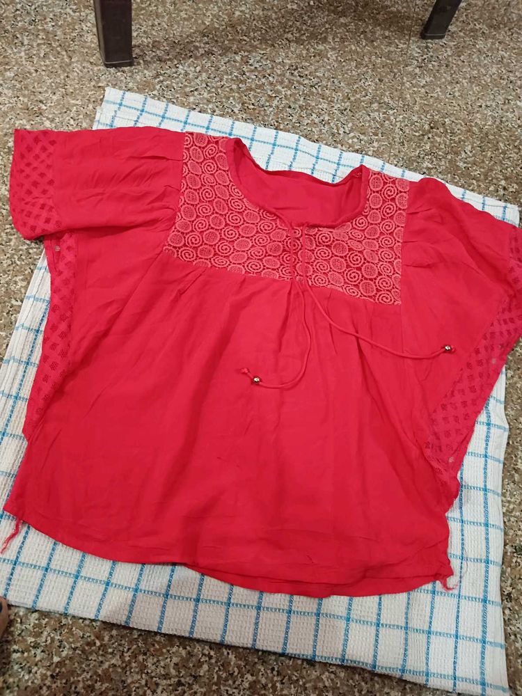 Vibrant Red Embroidered Kurta