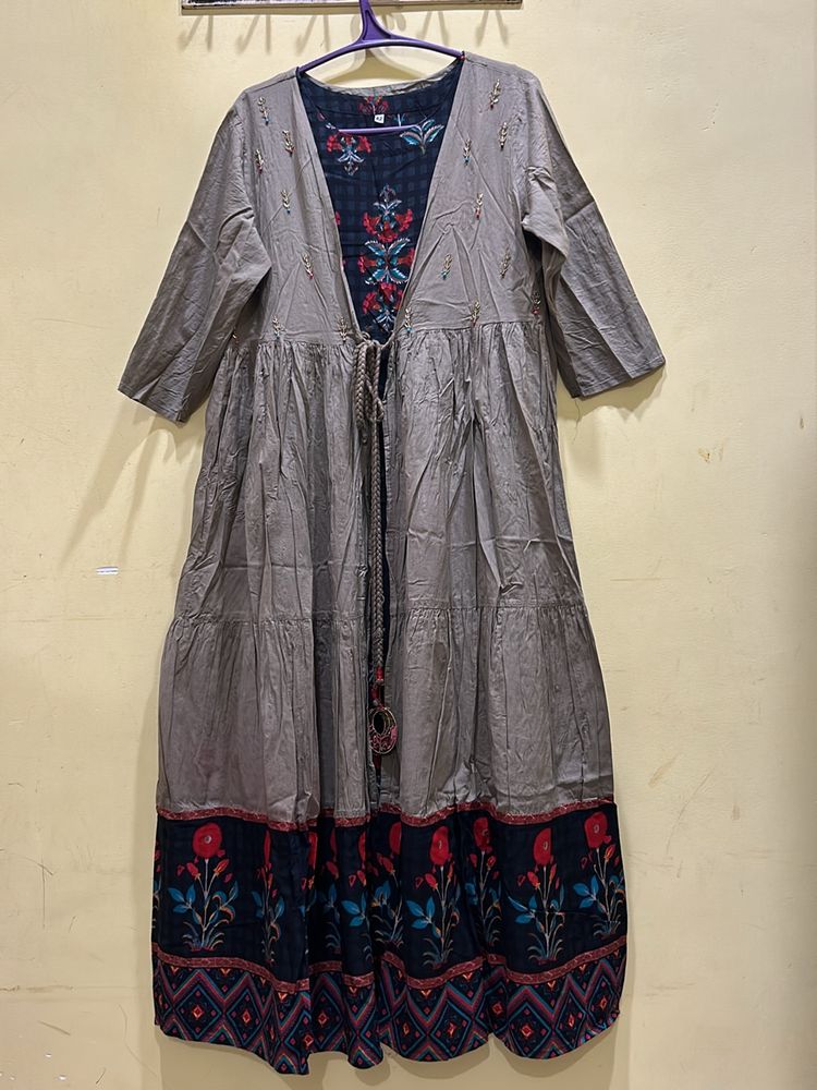 Boho Tiered Floral Maxi Dress with Embroidered Det