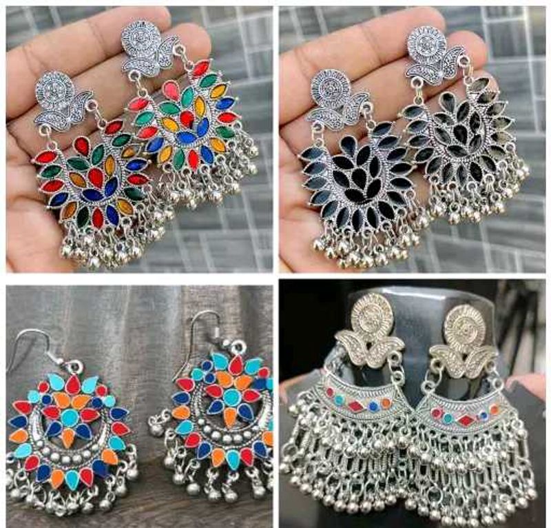 Combo Set Of 4 Pair Oxidized Silver Plated Earring