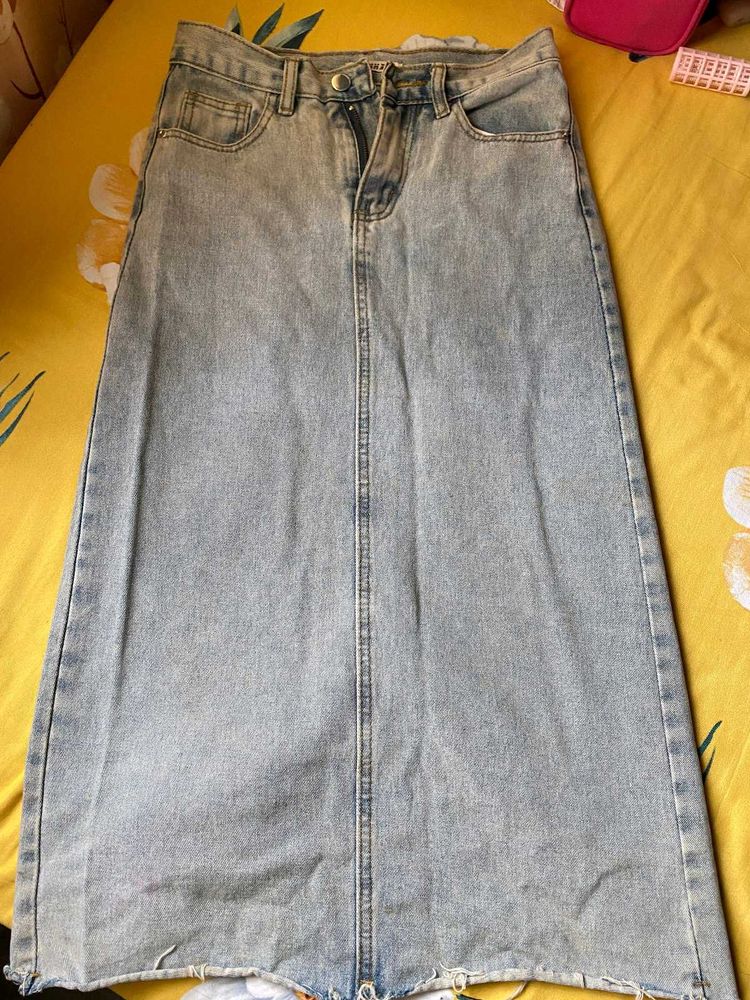 Light Wash Denim Maxi Skirt