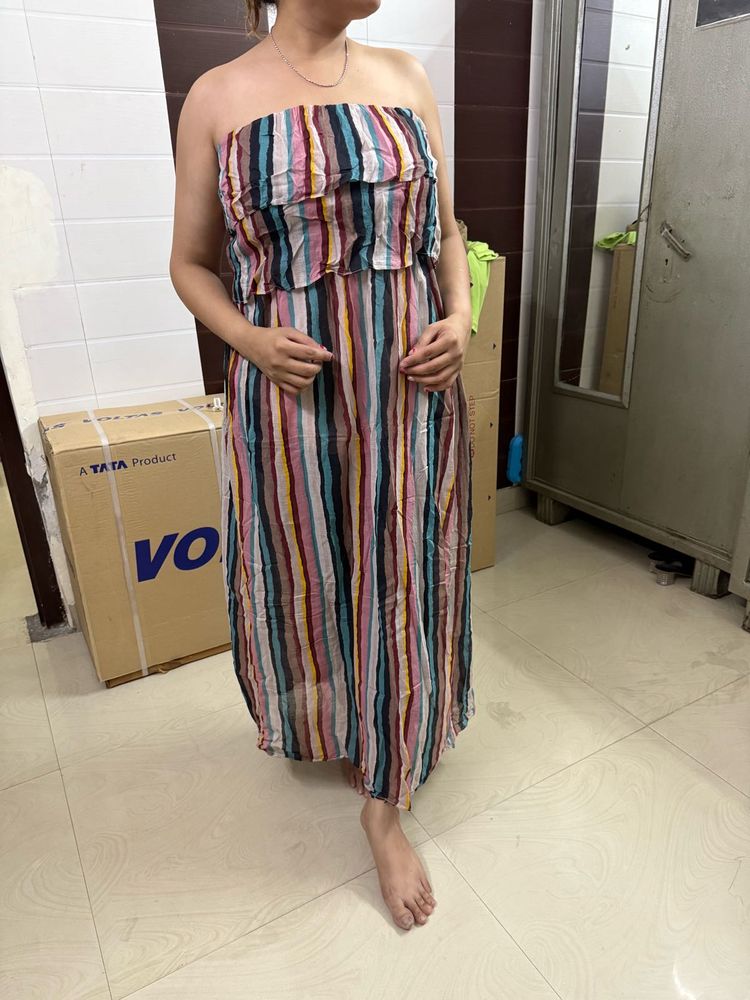 Strapless Striped Maxi Dress