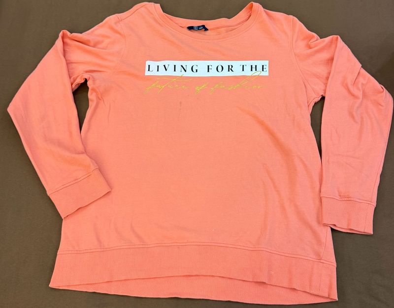 Coral Crew Neck Graphic Sweatshirt