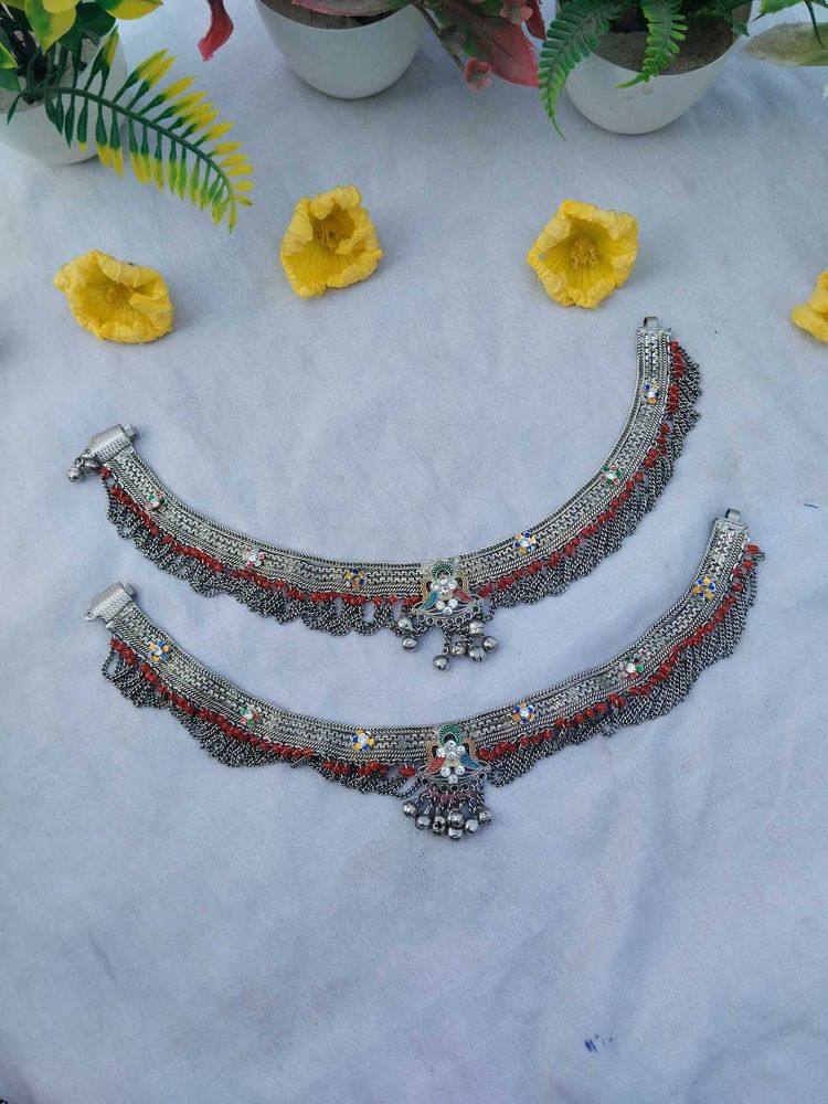 Intricate Anklets with Red Beads
