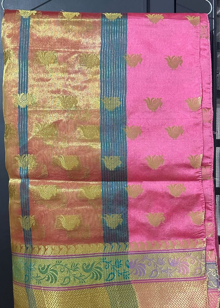 Beautiful Pink Silk Saree with stitched blouse