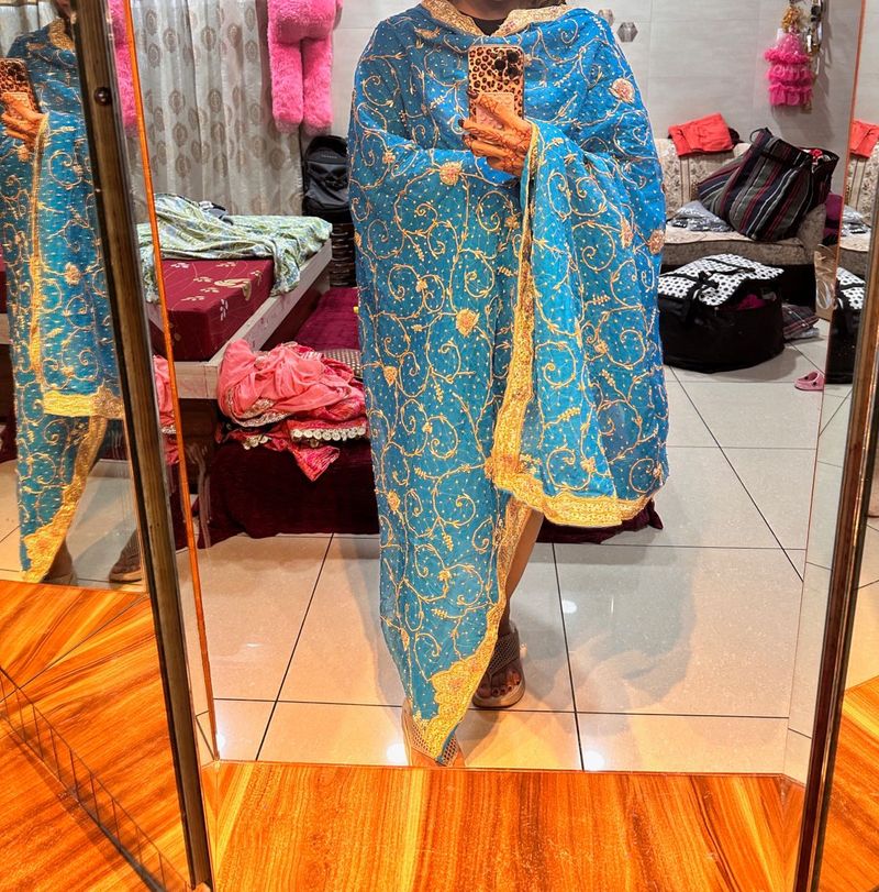 Blue Embroidered Dupatta