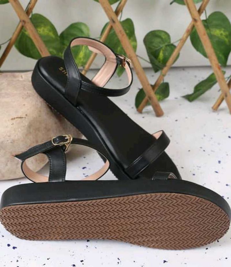 Women Buckle Fastening Open Toe Slingback Fl