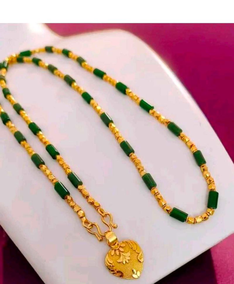 Gold Plated Necklace with Emerald Beads