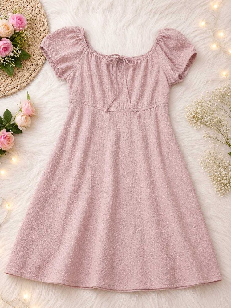 Sweetheart Neckline Puff Sleeve Pink Dress👗🩷