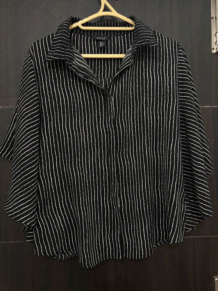 Black &amp; White Striped Loose Fit Top