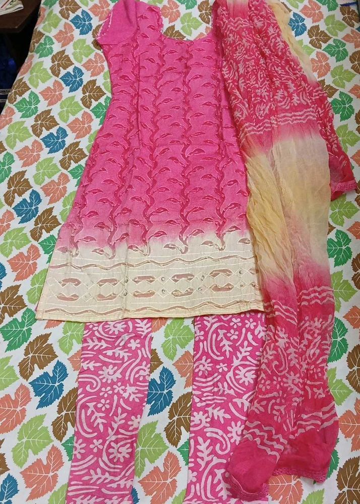 New Vibrant Pink Kurta Set with Dupatta