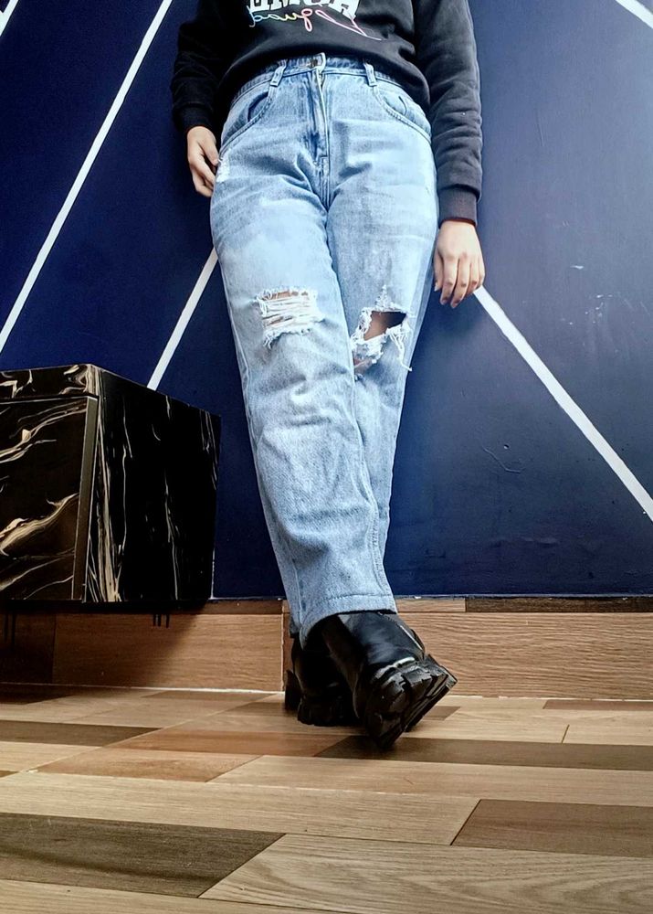 Ripped Light Wash Denim Jeans