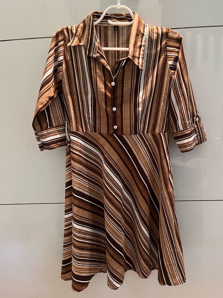 Striped brown collared Dress