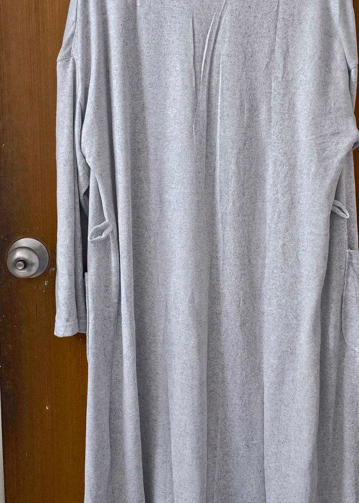 Imported Gray Knit Cardigan with Pockets