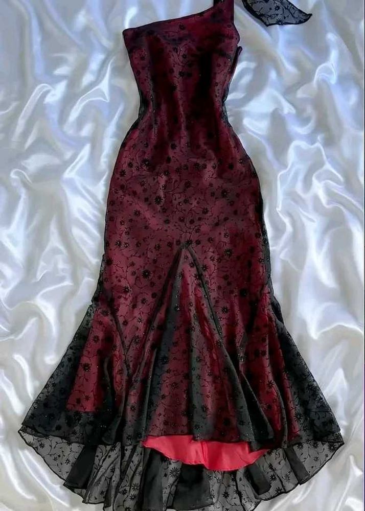 y2k Elegant Red Black Lace Dress