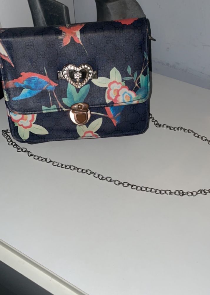 Chic Floral Bird Print Crossbody Bag