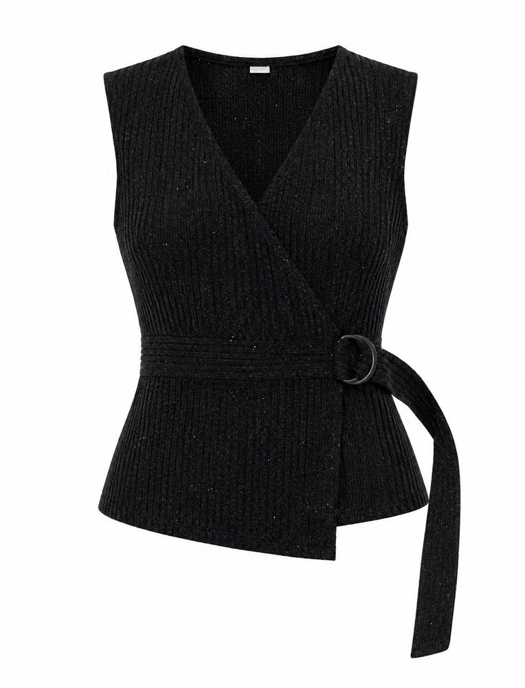 Chic Grey Sleeveless Wrap Top