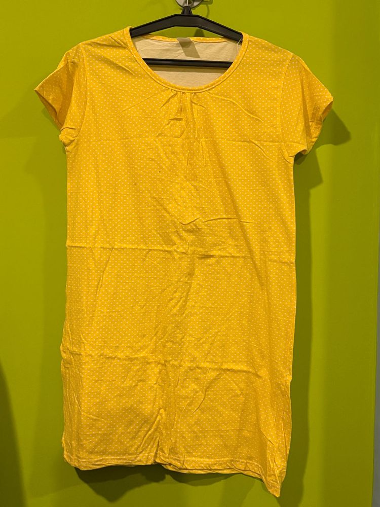 Yellow Polka Dot T-Shirt Dress