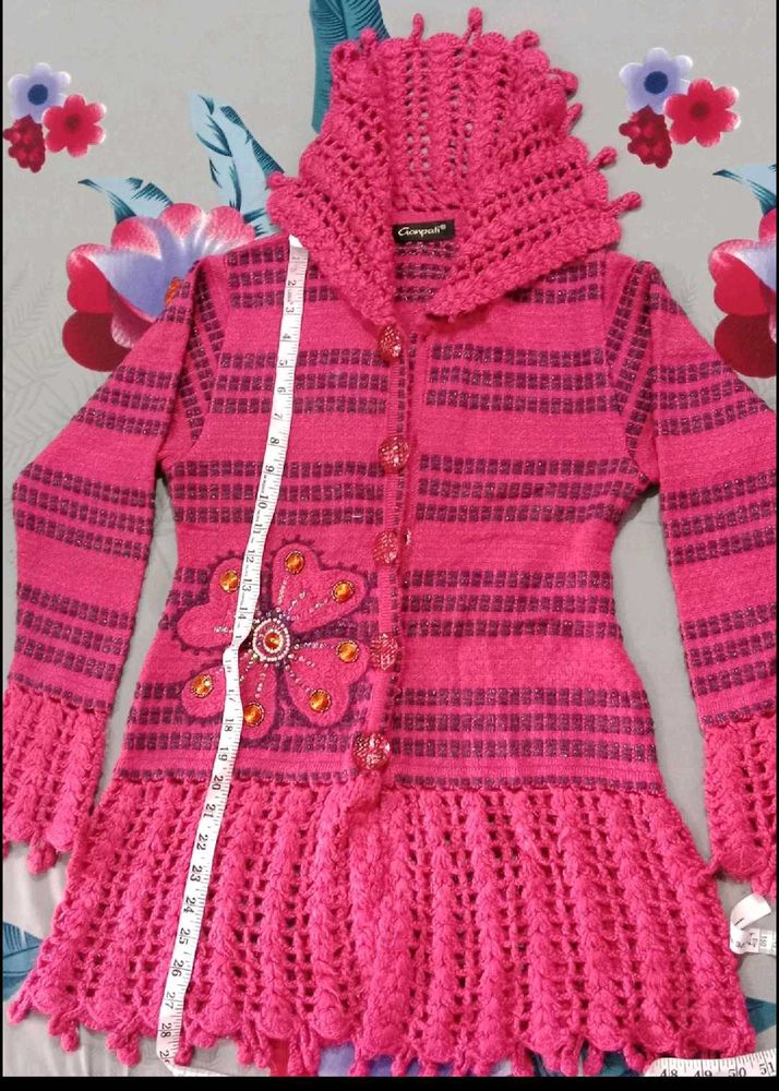 Pink Crochet Knit Cardigan