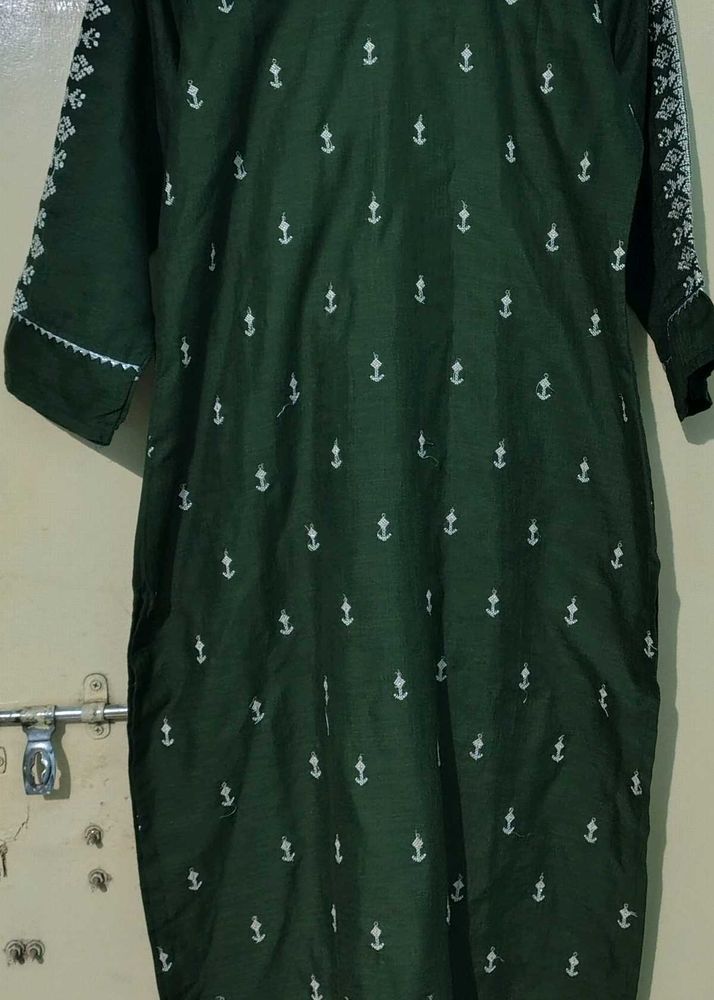 Dark Green Printed Kurta