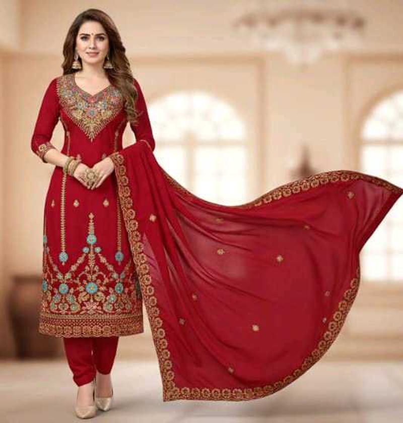 Elegant Red Embroidered Salwar Kameez Set