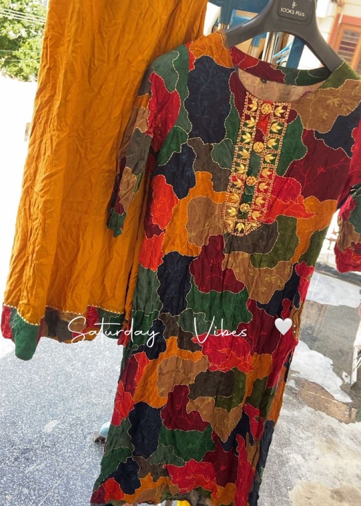 Printed Patchwork Kurta Set