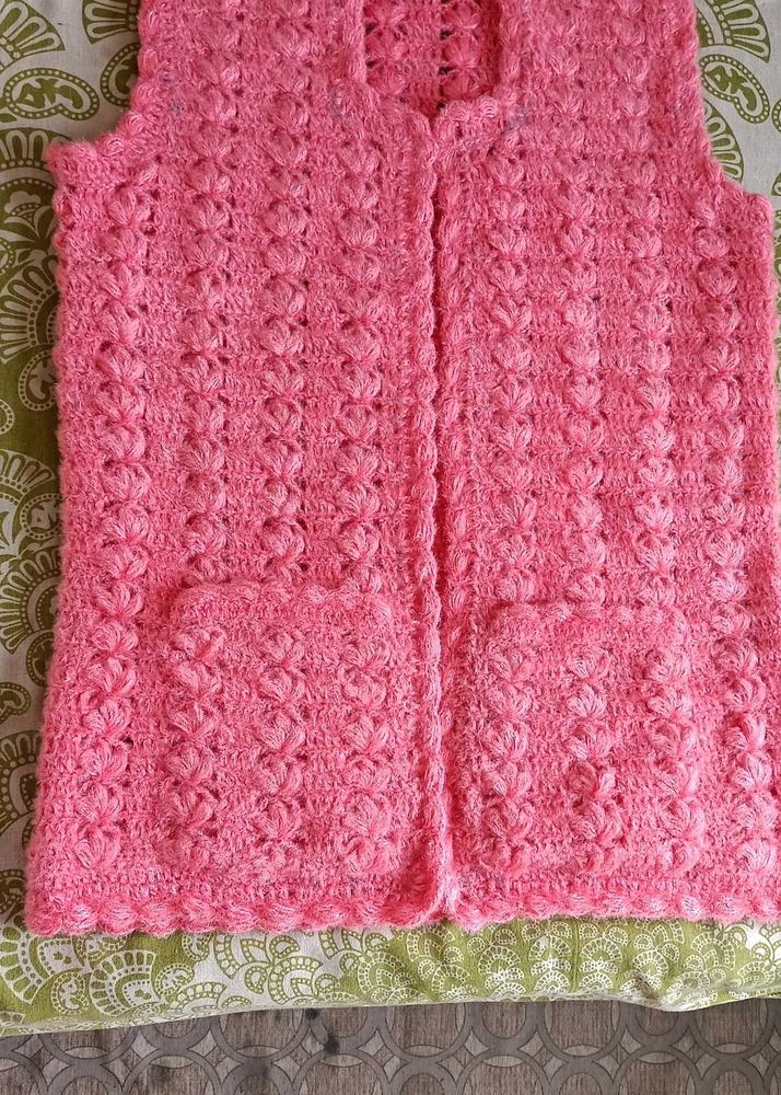 Peach Colour Crochet Jacket