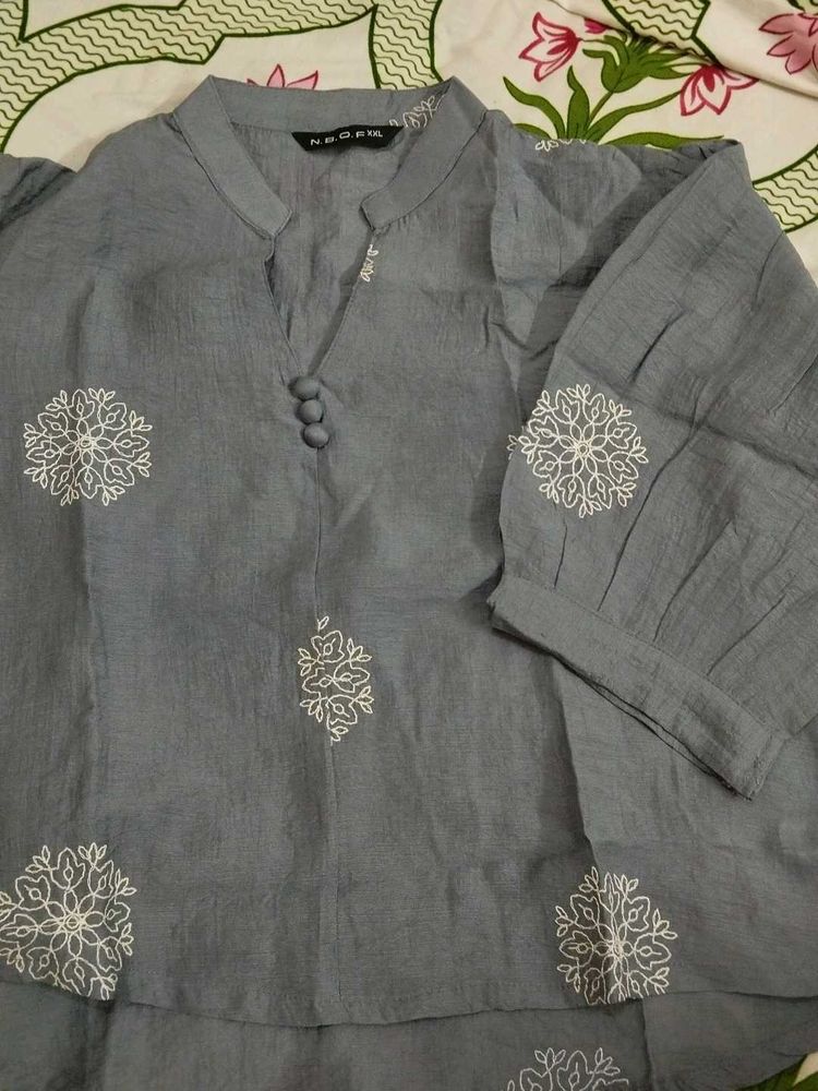 Grey Embroidered Kurta
