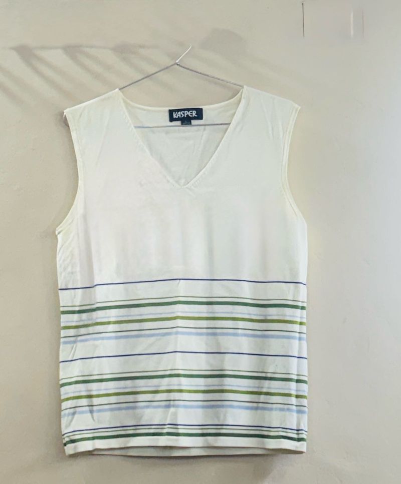 Kasper V-Neck Striped Sleeveless Top