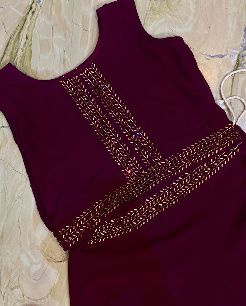 Girls Maroon Embellished 3Piece Ethnic Gown Set