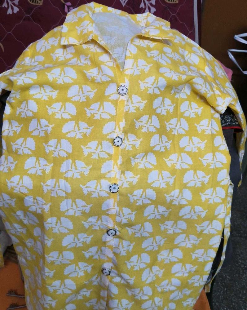 Yellow Printed Kurta