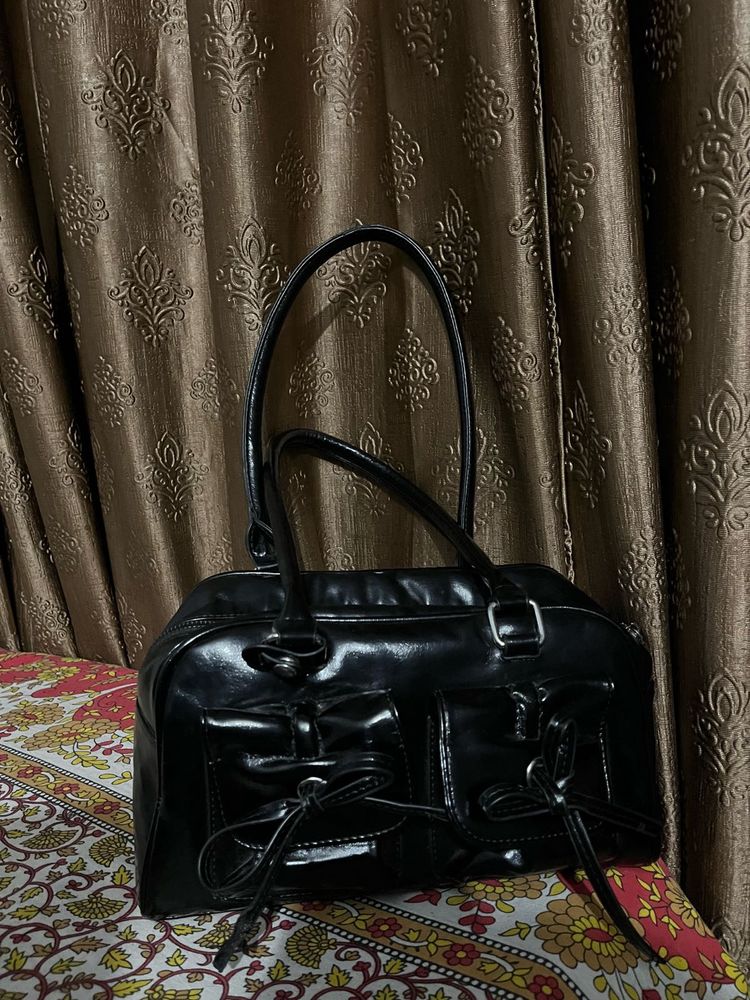 Chic Black Patent Leather Handbag