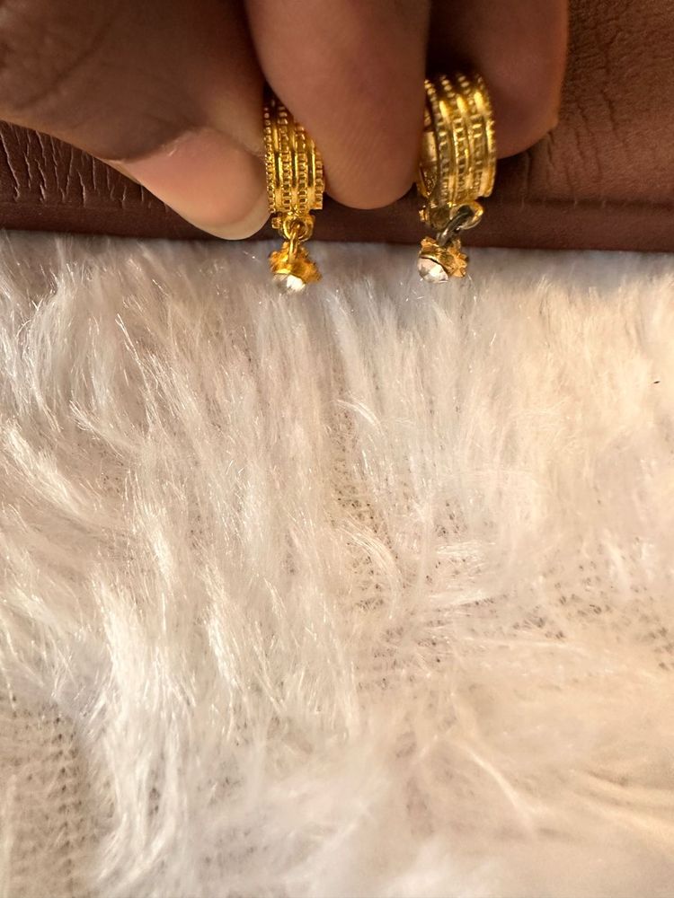 Gold Tone Drop Earrings with Crystal Accents