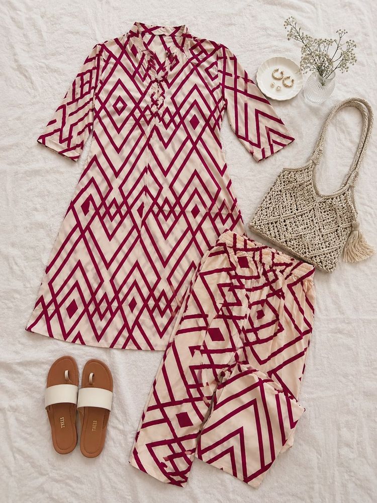 💗Pink &amp; Cream Geometric Co-ord Set 💗